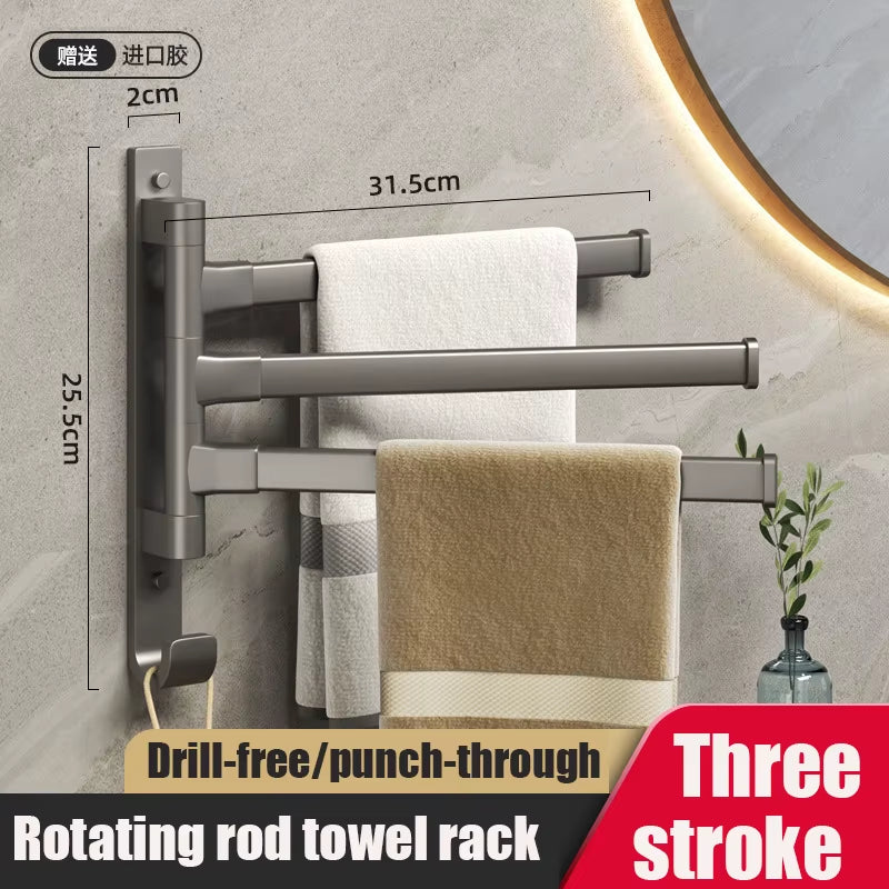 Aluminum Alloy Bathroom Towel Hanger Wall Mounted Bathroom Shelf Rotating Towel Rack Storage Shelf Bathroom Accessories