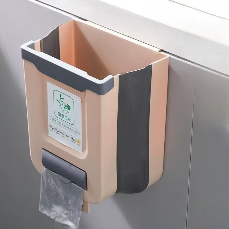 Wall-Mounted Folding Trash Can for Kitchen Cabinets and Vehicles