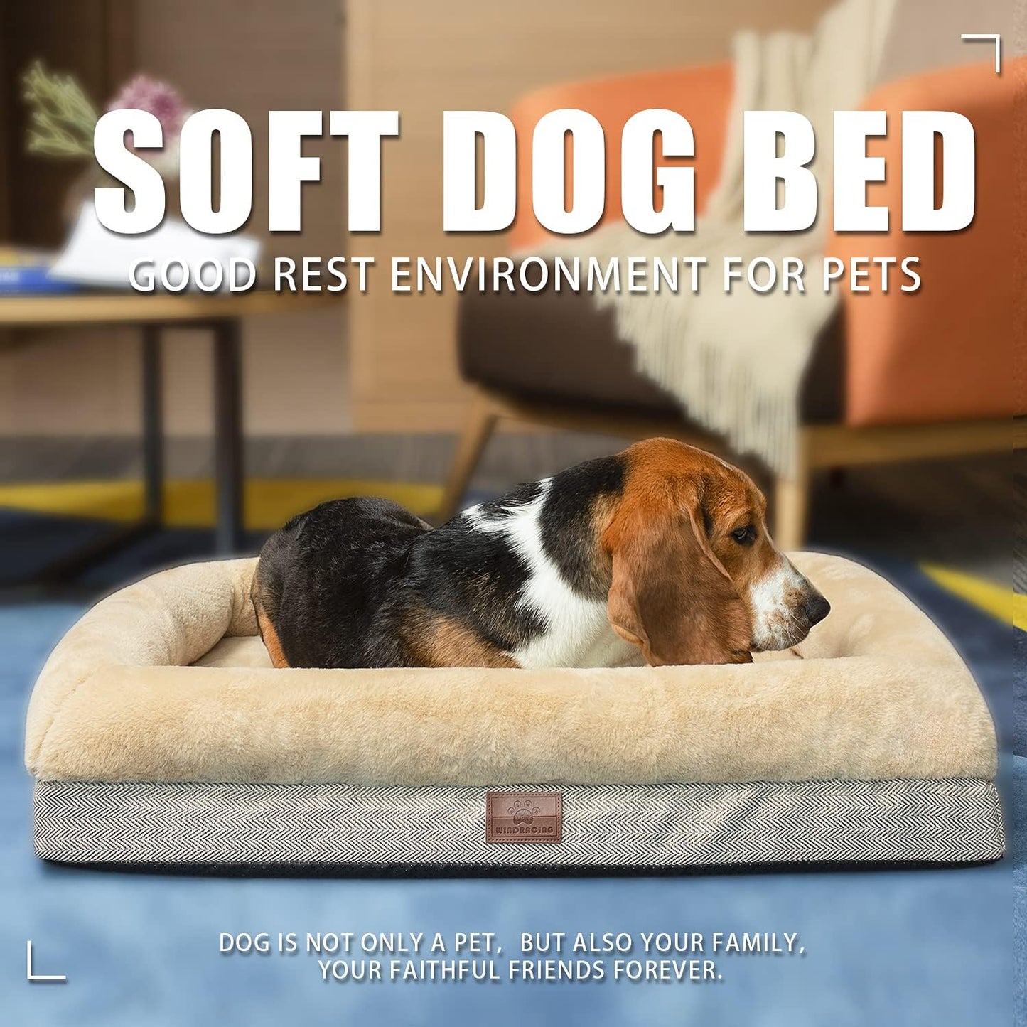 Orthopedic Dog Bed for Large & Medium Dogs, Waterproof Liner, Removable Washable Cover, Suitable for Crates & Couches