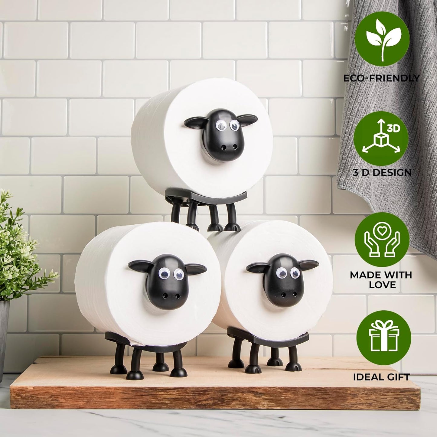 Add a Touch of Whimsy to Your Bathroom with the 3D Printed Black Sheep Toilet Roll Holder Set - Fun, Functional, and Unique Bathroom Decor!