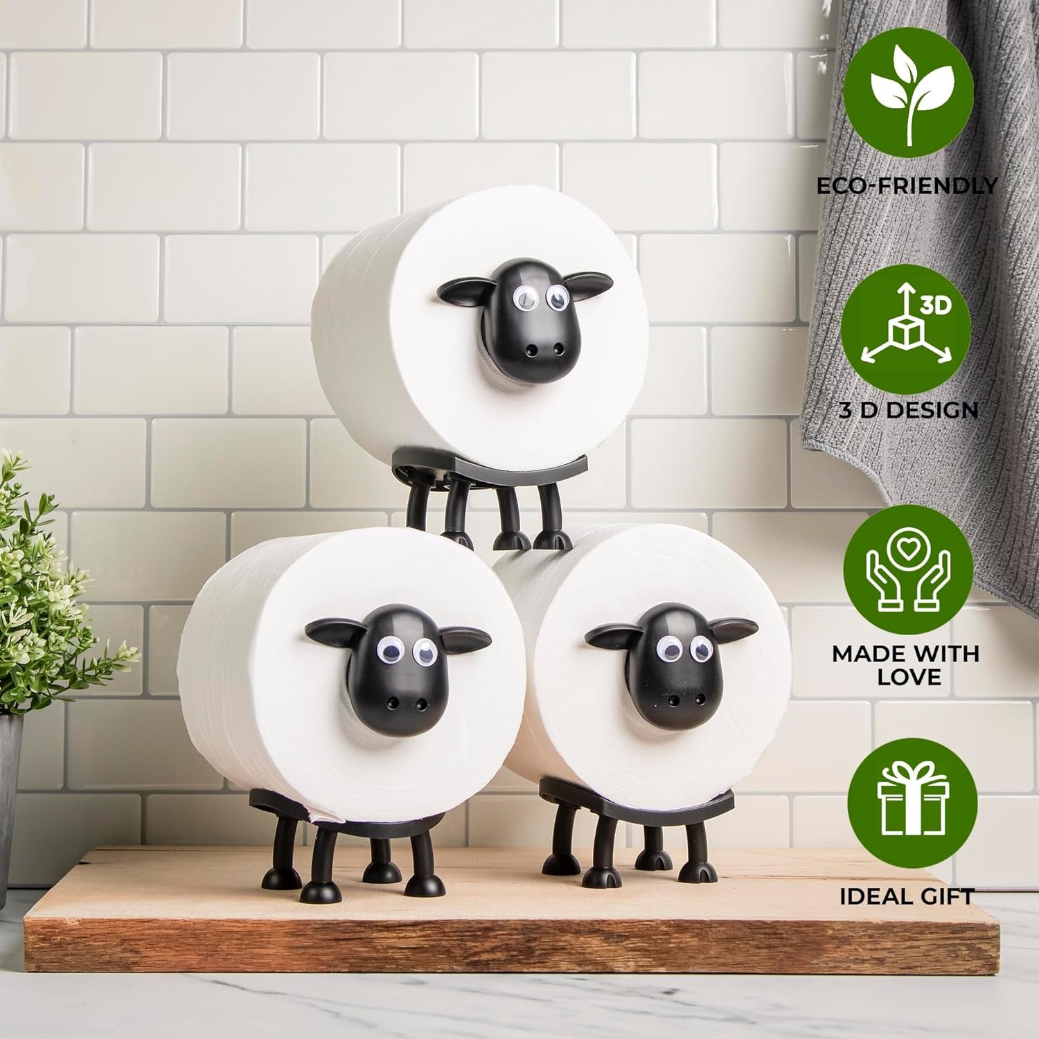 Add a Touch of Whimsy to Your Bathroom with the 3D Printed Black Sheep Toilet Roll Holder Set - Fun, Functional, and Unique Bathroom Decor!