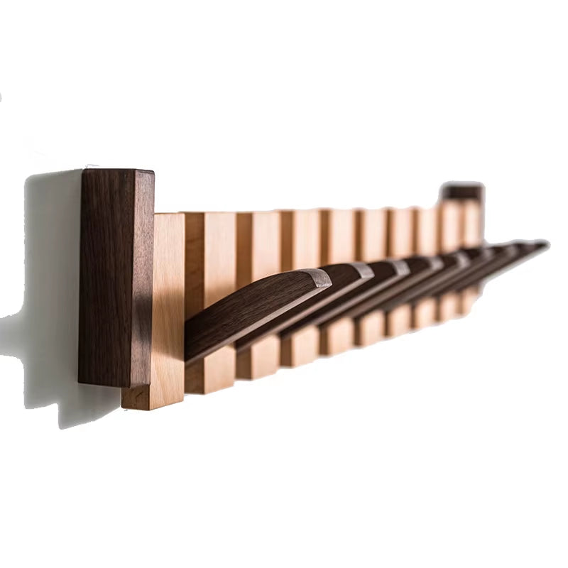 Wooden Beech Walnut Hanger Hidden Decoration Wall Hanging Row Hook Imitation Piano Button Design Doorway Coat Rack Minimalist
