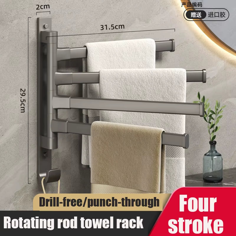 Aluminum Alloy Bathroom Towel Hanger Wall Mounted Bathroom Shelf Rotating Towel Rack Storage Shelf Bathroom Accessories