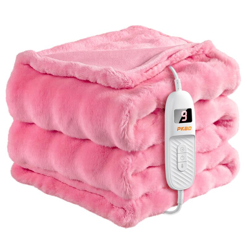 PKBD Heated Blanket, Faux Rabbit Fur Electric Throw with 9 Heat Levels & Auto-Off, Full Body Warming, Machine Washable Winter Gift
