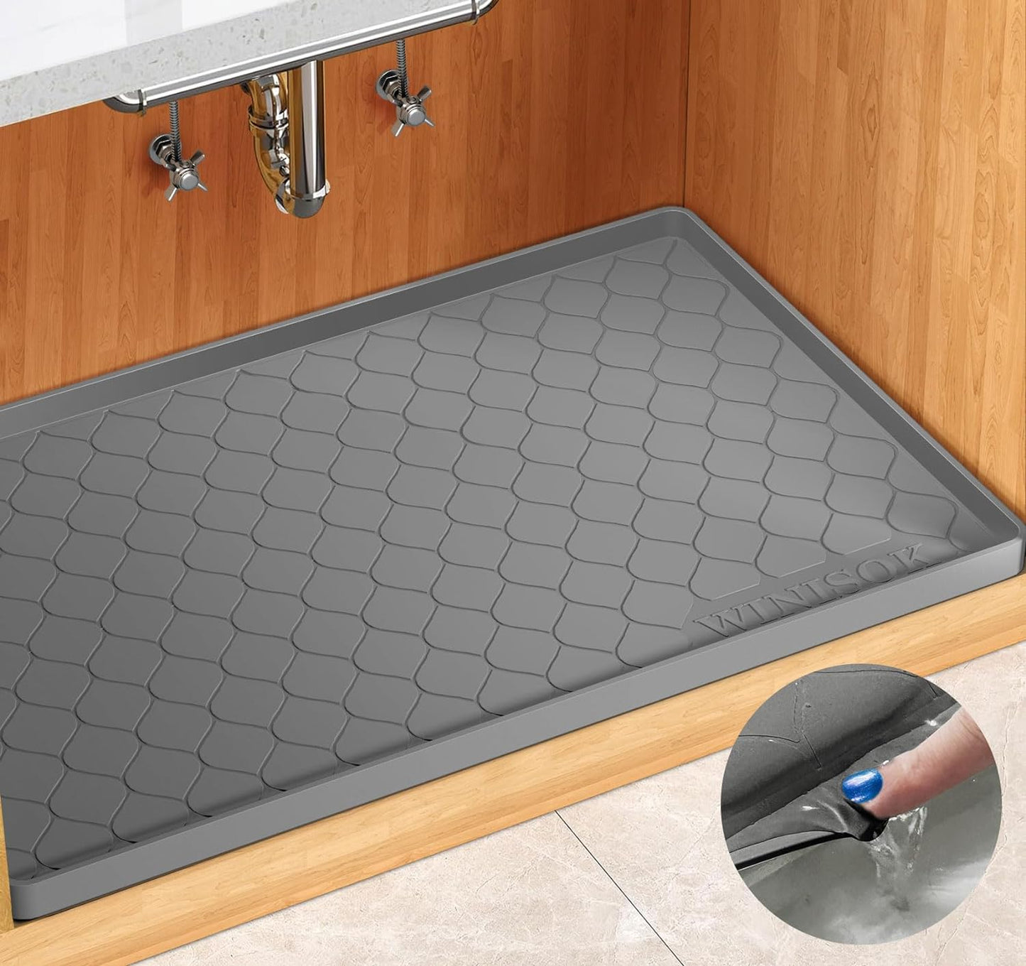 Silicone under Sink Mat 34" X 22", Kitchen Essentials and Gadgets, Shelf Liner and Cabinet Protector, Home Organizers and Storage, Waterproof Bathroom Tray