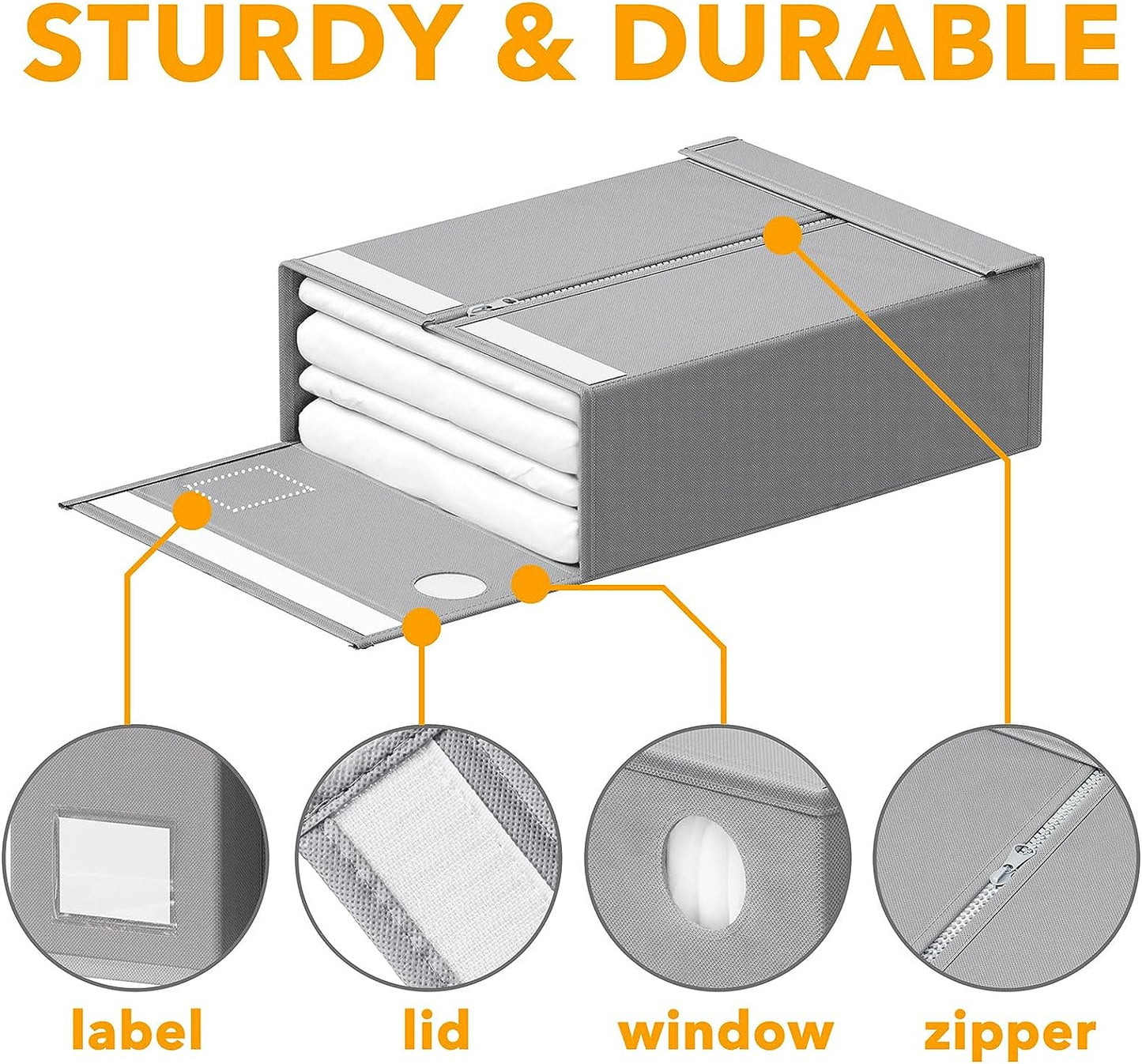 4 Pack Bed Sheet Organizers and Storage, Foldable Organizer for Linen Closet, Sheets Set Folder Keeper with Window XL (Queen & King Size) Organizing Bedding Container, Gray (91ZDSN-SL01-G4)