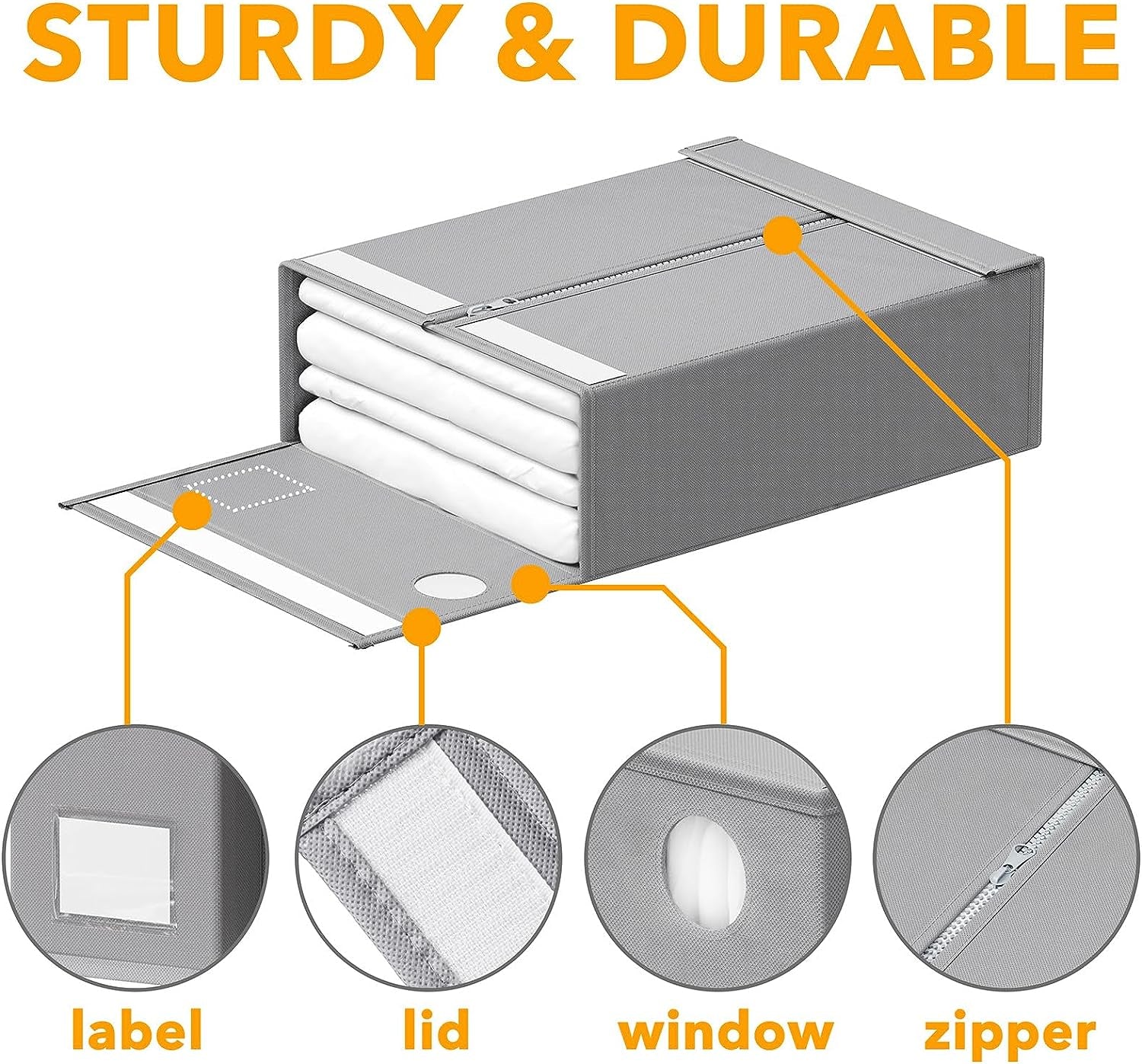 4 Pack Bed Sheet Organizers and Storage, Foldable Organizer for Linen Closet, Sheets Set Folder Keeper with Window XL (Queen & King Size) Organizing Bedding Container, Gray (91ZDSN-SL01-G4)