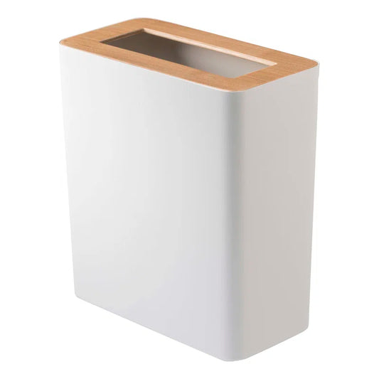 Rin  Slim Rectangular Trash Can for Kitchen Bathroom Bedroom, Steel + Wood, 2.5 Gallons