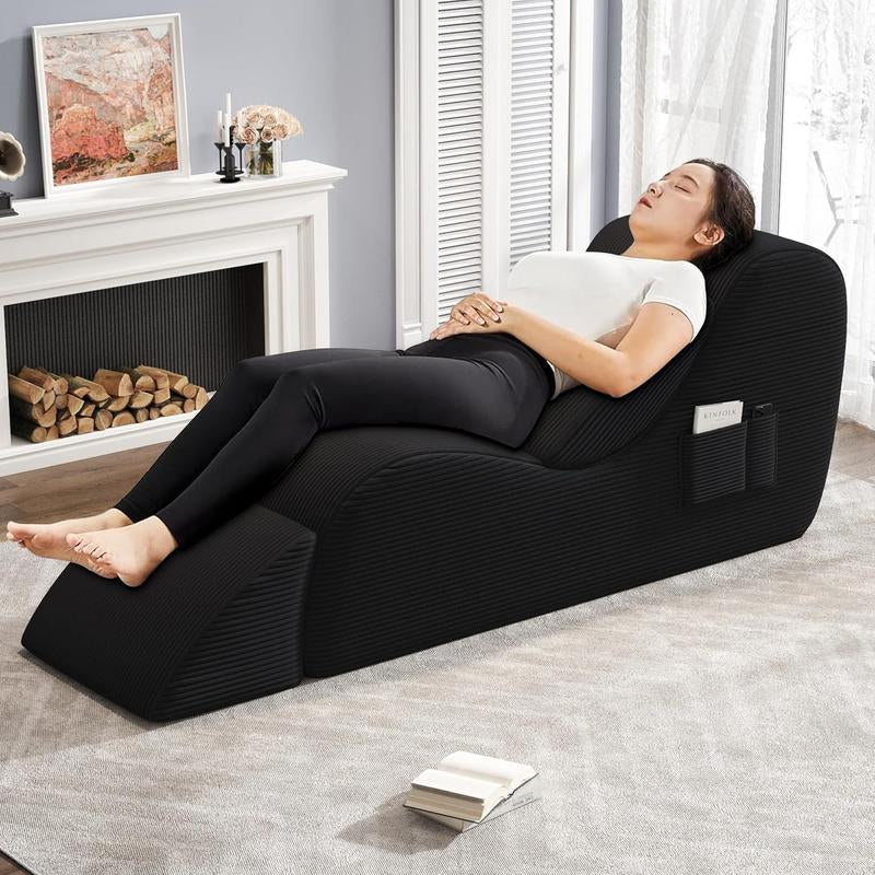 Yoga Chairs for Adults, Ergonomic Chaise Lounge Chair Indoor with Side Pocket, Lumbar Pillow, Ottoman, Yoga Chair Perfect for Stretching, Relaxation, Exercise, Used in Bedroom, Living Room, Black Boneless Couch