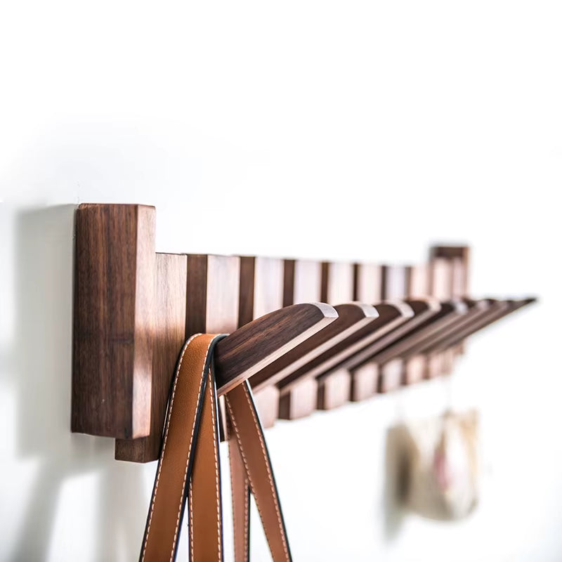 Wooden Beech Walnut Hanger Hidden Decoration Wall Hanging Row Hook Imitation Piano Button Design Doorway Coat Rack Minimalist