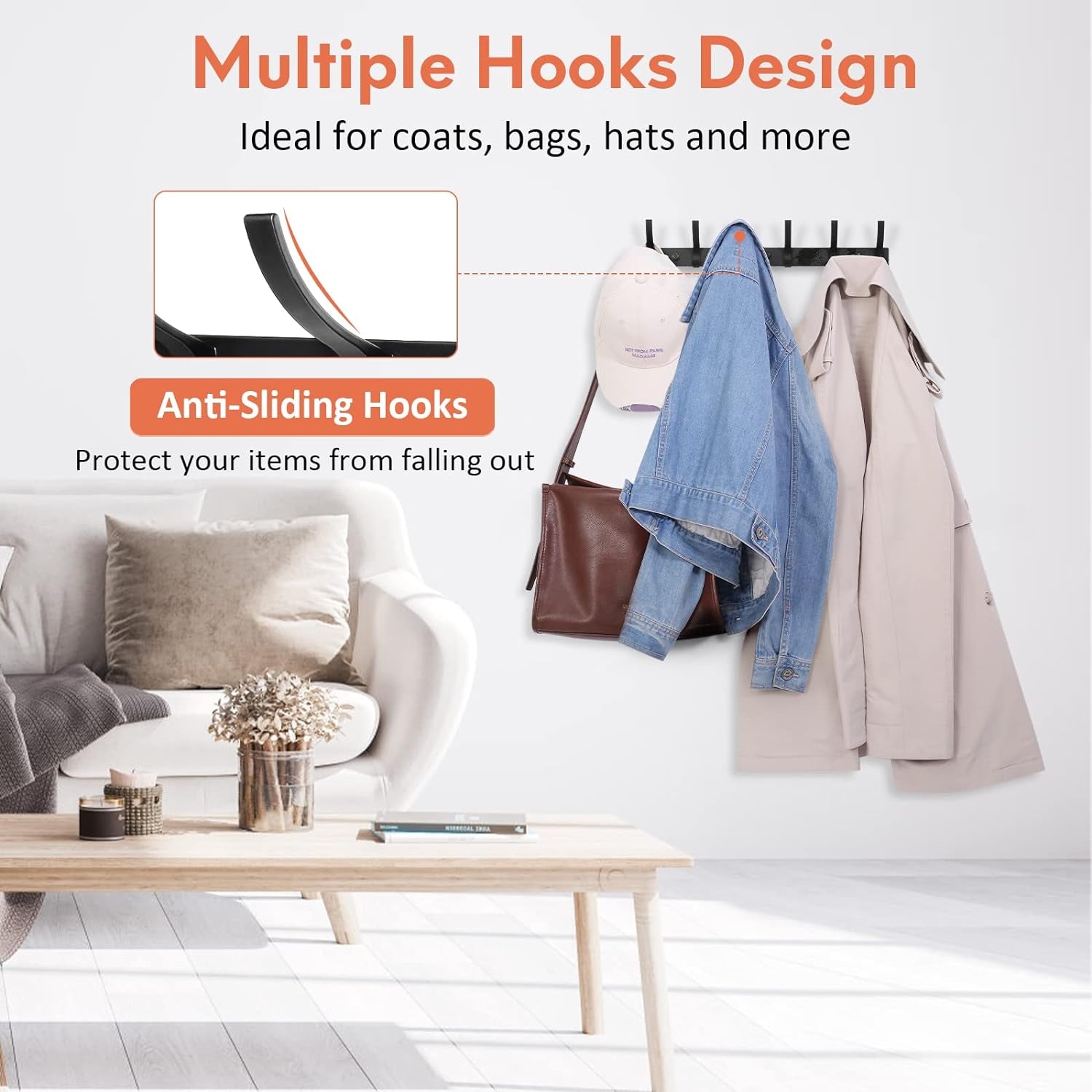 2 Pack Coat Rack Wall Mount, Coat Hooks Wall Mount, Wall Hooks for Hanging, Hat Rack for Wall, Coat Hanger Wall Mount, Towel Hooks for Bathrooms