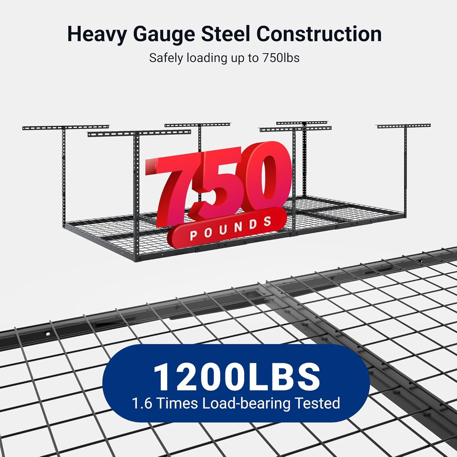 4X8 Overhead Garage Storage Rack, Adjustable Garage Storage Organization Systerm, Heavy Duty Metal Garage Ceiling Storage Racks, 600Lbs Weight Capacity, Black