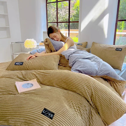 Winter Warm 3Pcs Bedding Sets Double Bed Quilt Cover Thick Double-Sided Velvet King Twin Queen Size Duvet Cover with Pillowscase