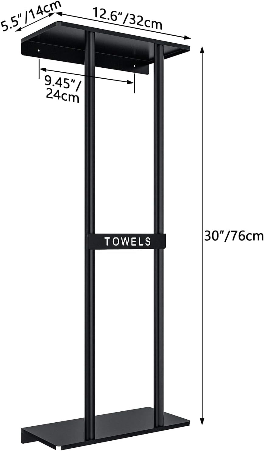 Bathroom Towel Storage Rack, Towel Racks for Bathroom Wall Mounted 30 Inch with Shelf Can Holds 6 Large Towels, Wall Towel Rack for Rolled Towels, Black