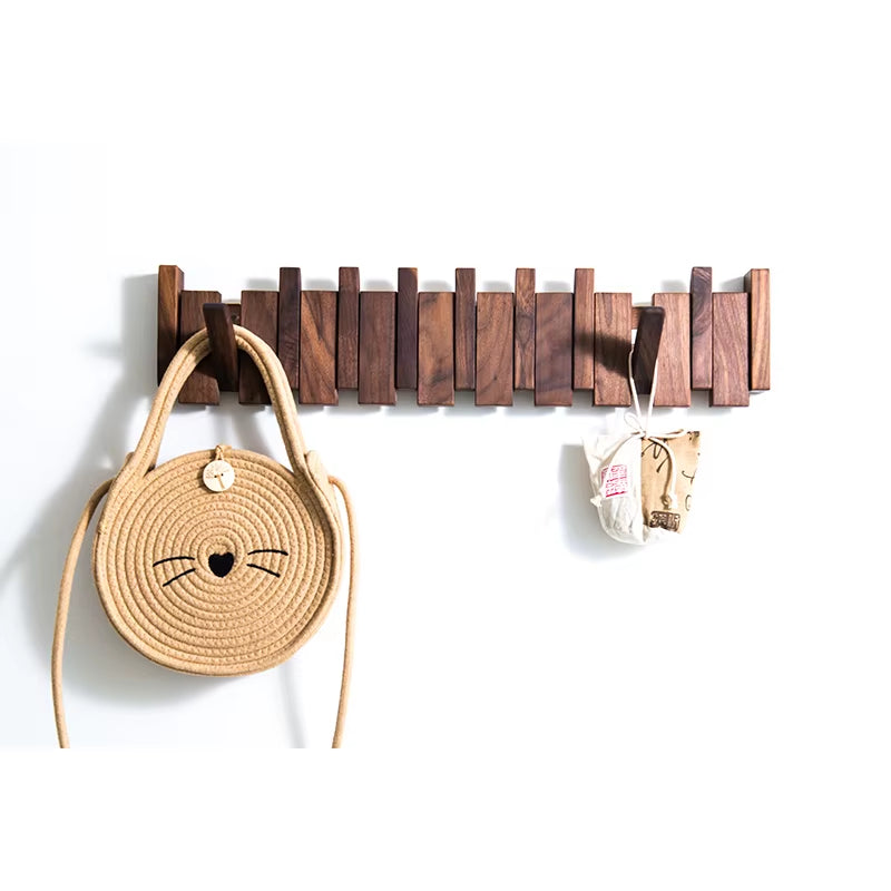 Wooden Beech Walnut Hanger Hidden Decoration Wall Hanging Row Hook Imitation Piano Button Design Doorway Coat Rack Minimalist