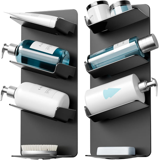 Shower Caddy for Bathroom Storage - Shower Shelf for Bathroom Organizers and Storage, Self-Adhesive Shower Organizer, Bathroom Shelves for Shower Gel Bottles, Black, 2 Pack, 15.75 X 6.5 X 3.74 Inches