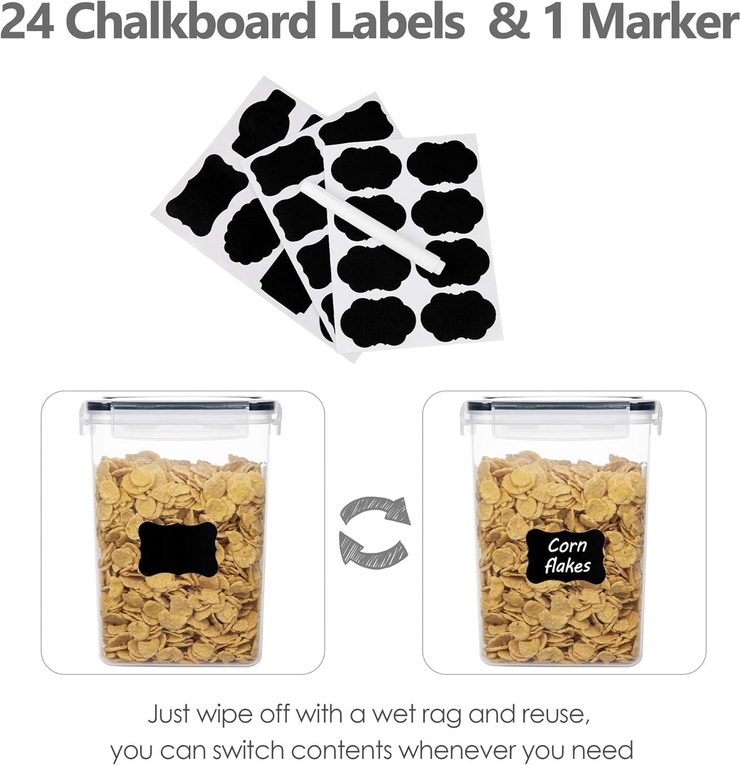 Airtight Food Storage Containers Set, 14 PCS Kitchen Storage Containers with Lids for Flour, Sugar and Cereal, Plastic Dry Food Canisters for Pantry Organization and Storage