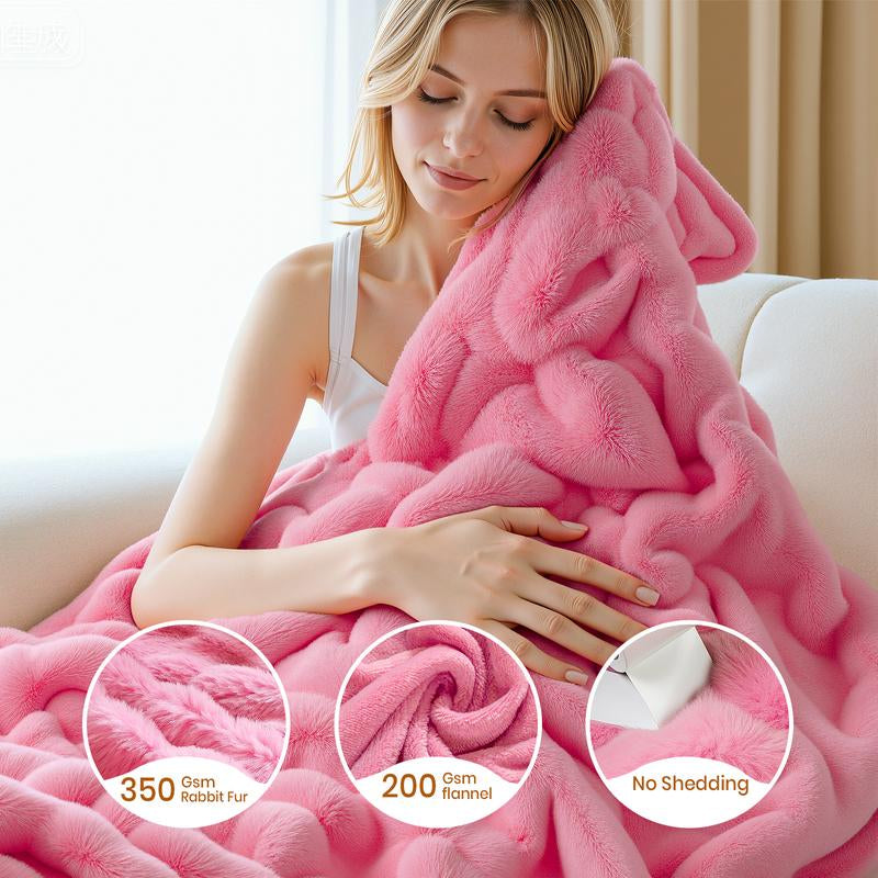 PKBD Heated Blanket, Faux Rabbit Fur Electric Throw with 9 Heat Levels & Auto-Off, Full Body Warming, Machine Washable Winter Gift