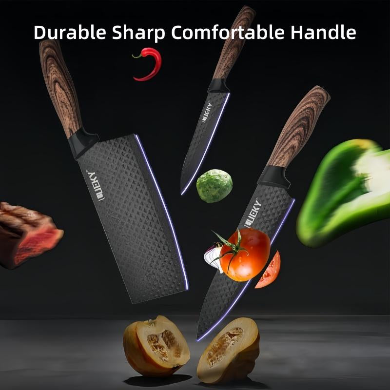 6 Piece Kitchen Knife Set -Chef Knife Set with Non.Stickstainless Steel and Ergonomic Wood Handlekitchen Knivesblock Knife Block Wooden Utensils Kitchenware