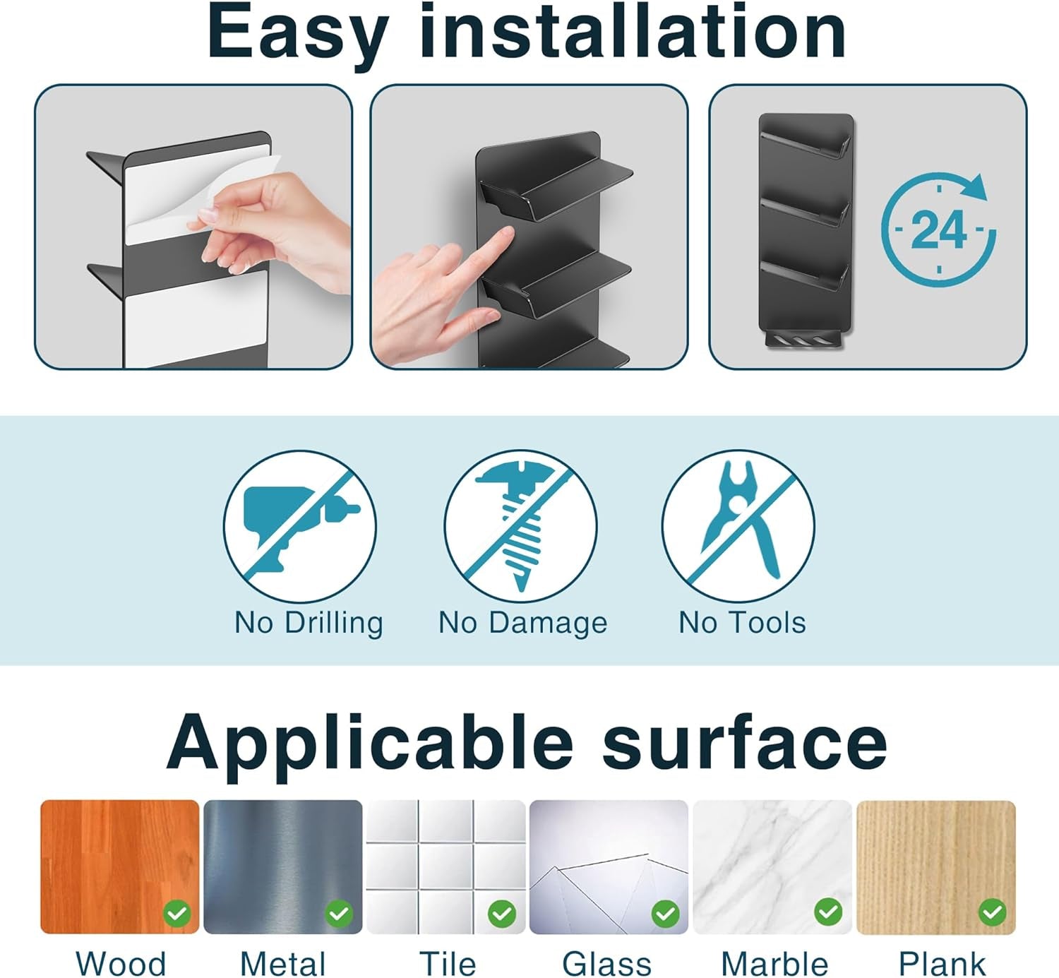 Shower Caddy for Bathroom Storage - Shower Shelf for Bathroom Organizers and Storage, Self-Adhesive Shower Organizer, Bathroom Shelves for Shower Gel Bottles, Black, 2 Pack, 15.75 X 6.5 X 3.74 Inches