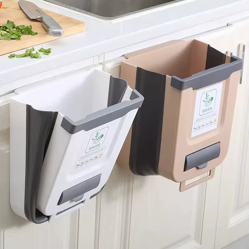 Wall-Mounted Folding Trash Can for Kitchen Cabinets and Vehicles
