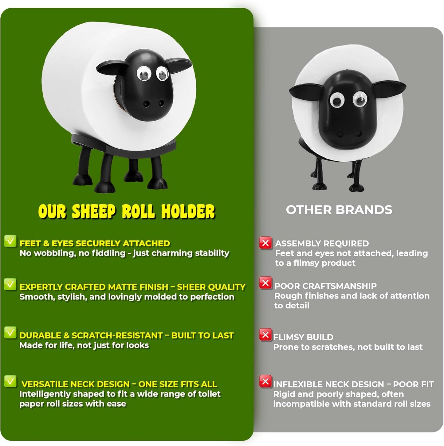 Add a Touch of Whimsy to Your Bathroom with the 3D Printed Black Sheep Toilet Roll Holder Set - Fun, Functional, and Unique Bathroom Decor!