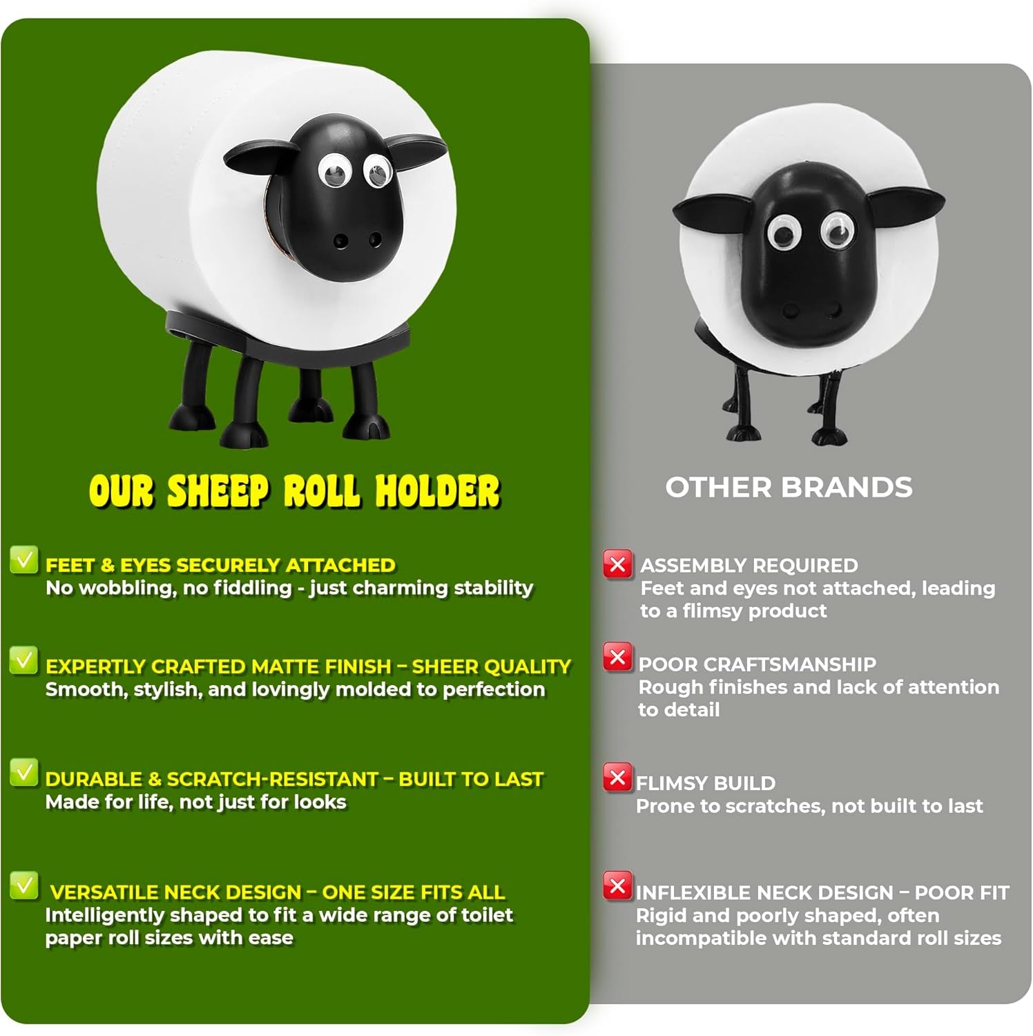 Add a Touch of Whimsy to Your Bathroom with the 3D Printed Black Sheep Toilet Roll Holder Set - Fun, Functional, and Unique Bathroom Decor!