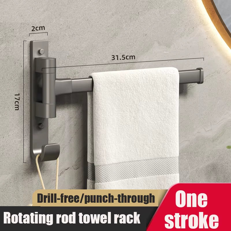 Aluminum Alloy Bathroom Towel Hanger Wall Mounted Bathroom Shelf Rotating Towel Rack Storage Shelf Bathroom Accessories