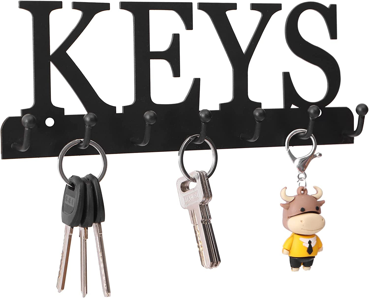 Key Holder Wall Mounted Key Hooks for Wall Decorative with 7 Hooks Black Metal Key Organizer Rack Hanger for Entryway, Front Door, Hallway, Office 10X3.7 Inches