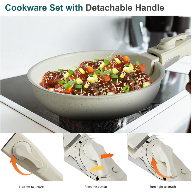 12 Pcs Pots and Pans Set Nonstick - Kitchen Cookware Set with Detachable Handle, Induction Cookware, Dishwasher Oven Safe