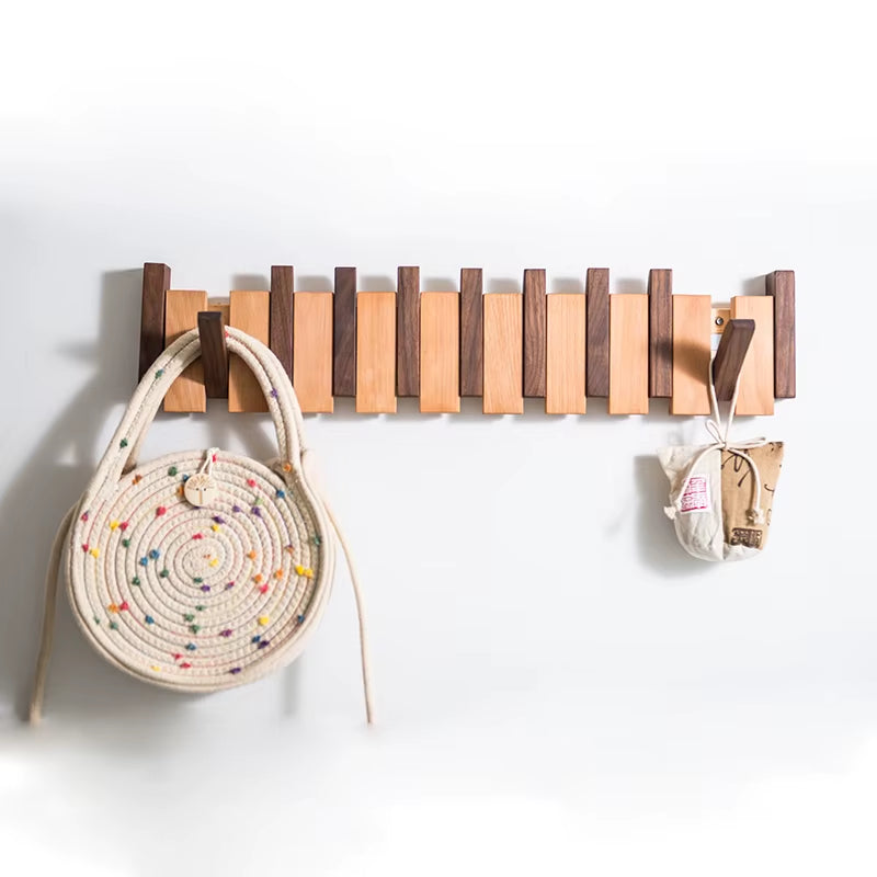 Wooden Beech Walnut Hanger Hidden Decoration Wall Hanging Row Hook Imitation Piano Button Design Doorway Coat Rack Minimalist