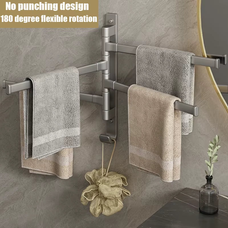 Aluminum Alloy Bathroom Towel Hanger Wall Mounted Bathroom Shelf Rotating Towel Rack Storage Shelf Bathroom Accessories