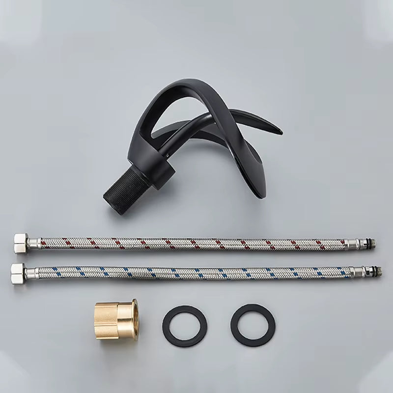 Black Bathroom Basin Taps Single Handle Waterfall Faucet Solid Brass Basin Mixer Taps Creative Hollowed Out Design Water Tap