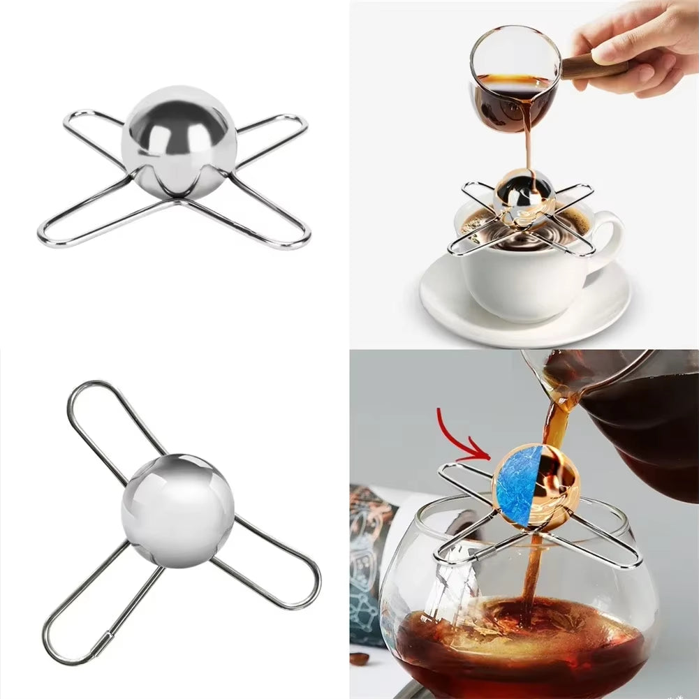 Stainless Steel Espresso Coffee Ice Cube Ball Whiskey Chilling Stone with Holder Reusable Cooling Coffee Tool