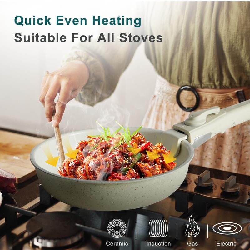 12 Pcs Pots and Pans Set Nonstick - Kitchen Cookware Set with Detachable Handle, Induction Cookware, Dishwasher Oven Safe