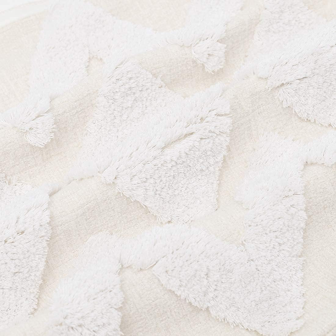 Boho White Throw Pillow Cover 20X20 Inch with Tassels, Moroccan Tufted Decorative Cream Chenille Fabric Accent Textured Cushion Case for Bed Couch, 1 PC Cover Only No Insert