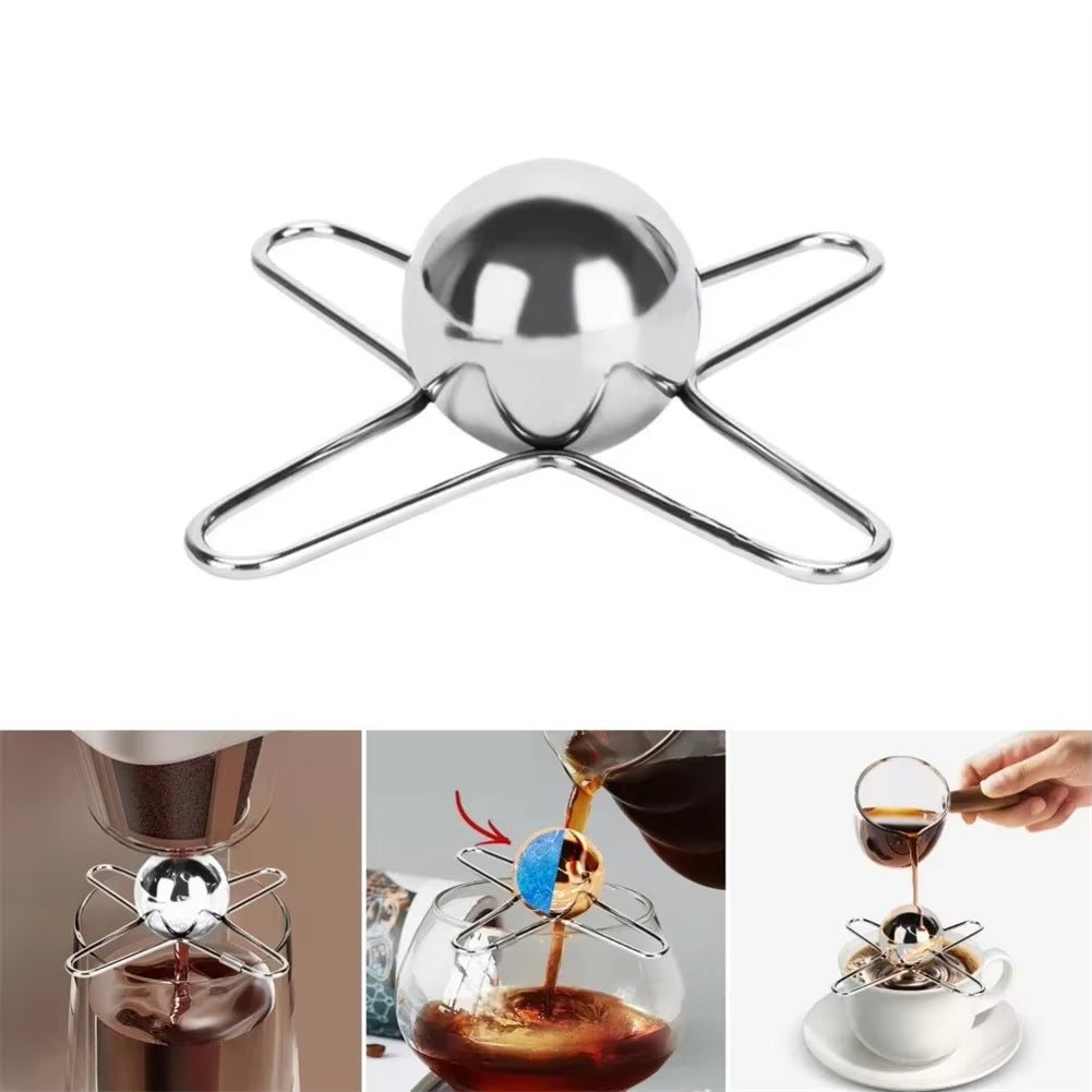 Stainless Steel Espresso Coffee Ice Cube Ball Whiskey Chilling Stone with Holder Reusable Cooling Coffee Tool