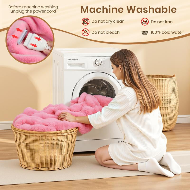 PKBD Heated Blanket, Faux Rabbit Fur Electric Throw with 9 Heat Levels & Auto-Off, Full Body Warming, Machine Washable Winter Gift