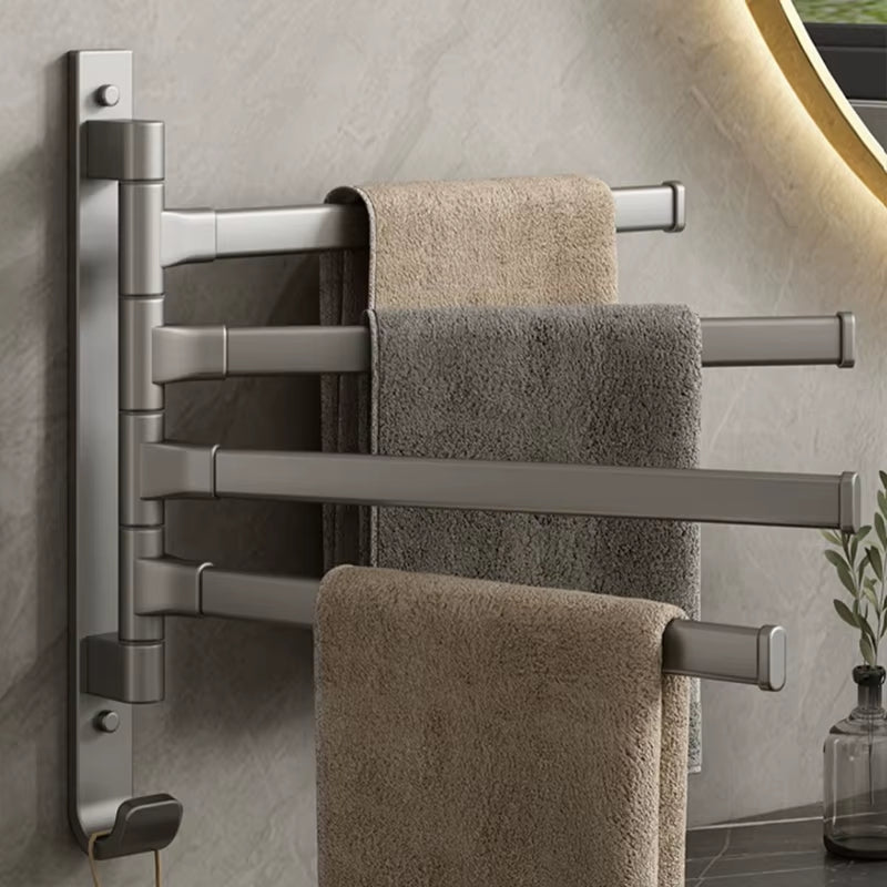 Aluminum Alloy Bathroom Towel Hanger Wall Mounted Bathroom Shelf Rotating Towel Rack Storage Shelf Bathroom Accessories