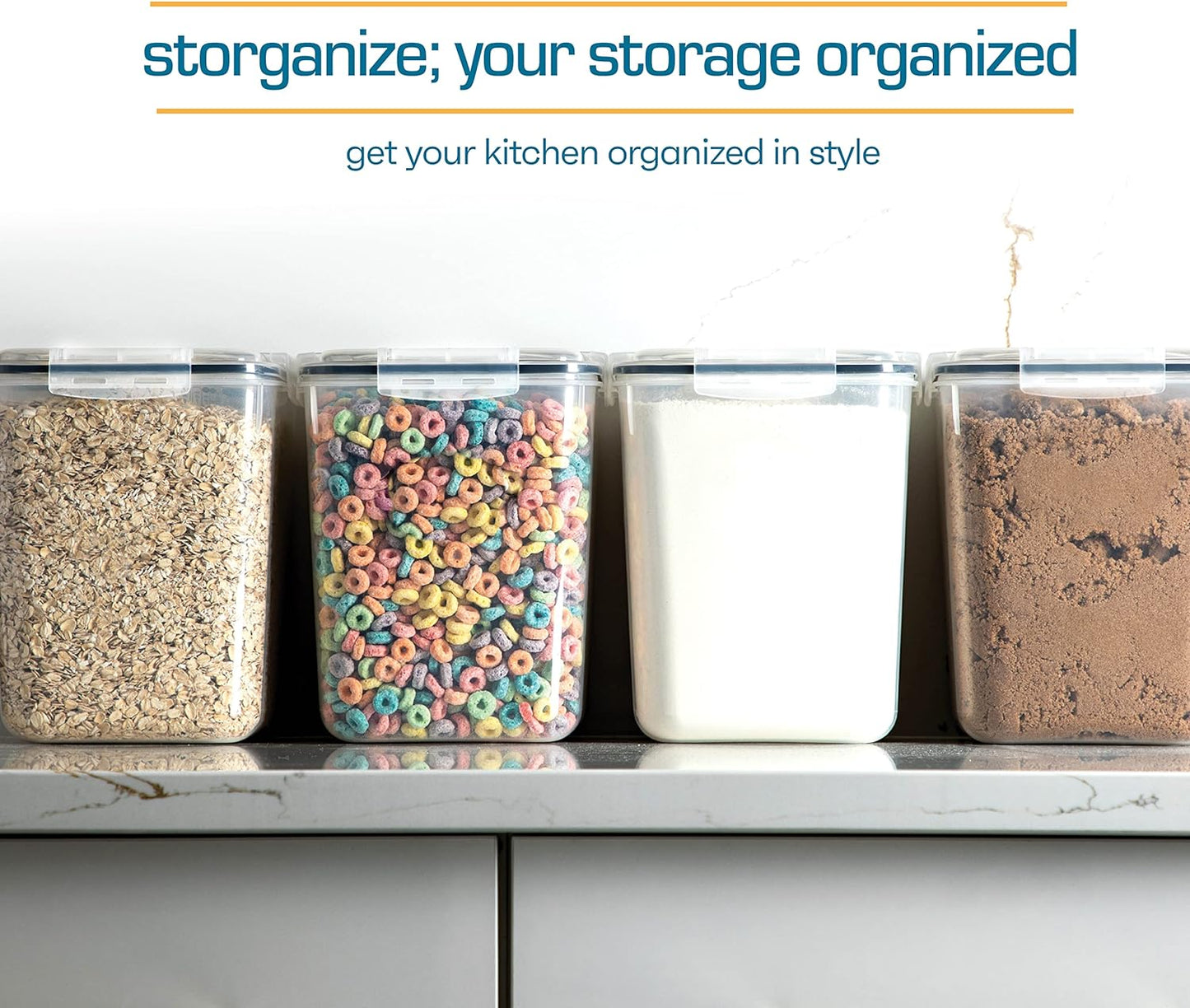 Flour Sugar Storage Containers (5.3L/4Pk) Great Rice Canisters Sets for the Kitchen Pantry, Large Food Storage Containers with Lids Airtight