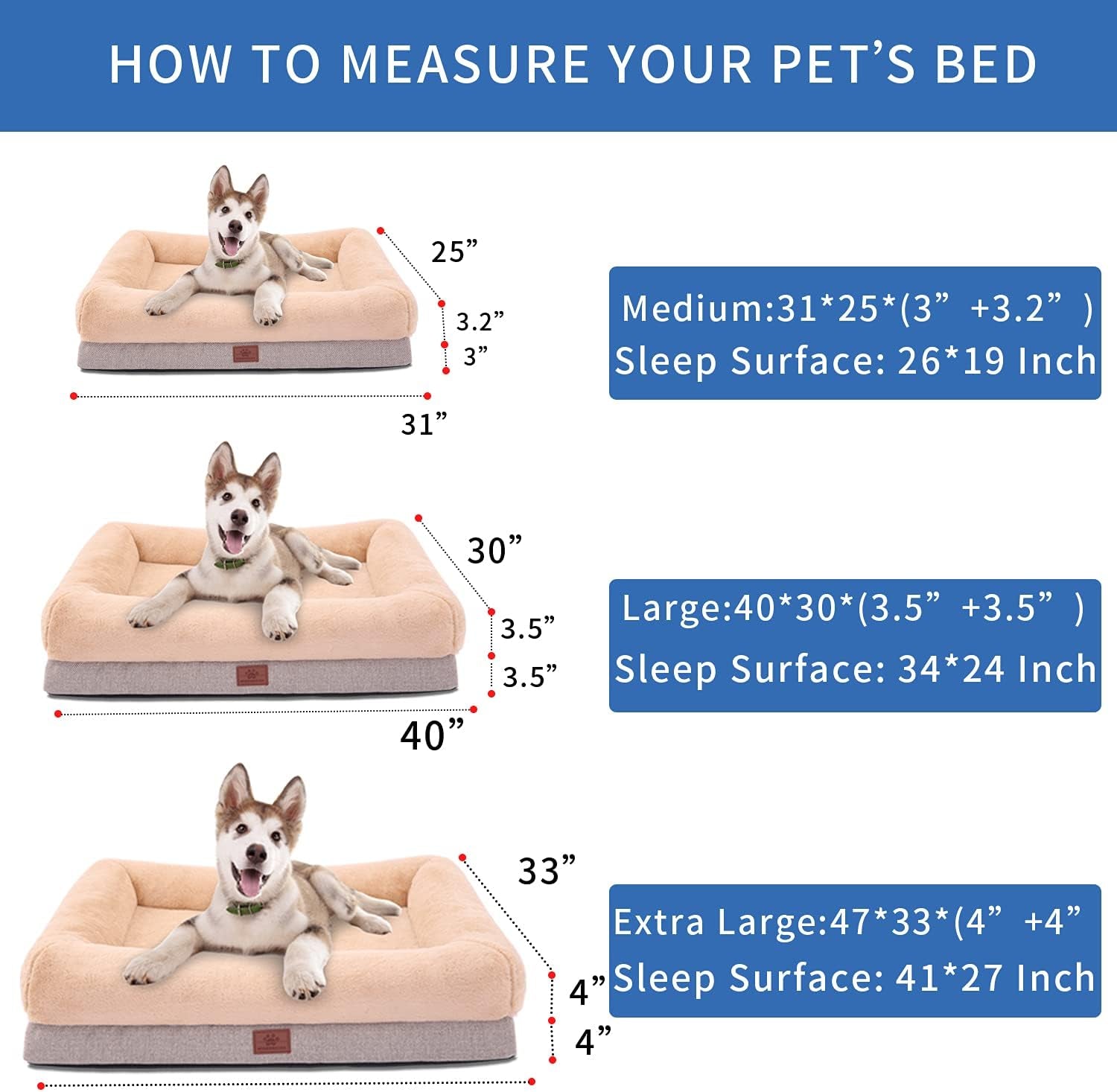 Orthopedic Dog Bed for Large & Medium Dogs, Waterproof Liner, Removable Washable Cover, Suitable for Crates & Couches