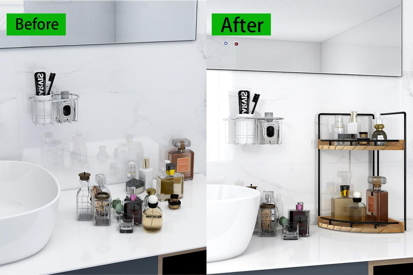 Elevate Your Space with Our Stylish 2-Tier Wood Bathroom Counter Organizer - Perfect for Skincare and More!