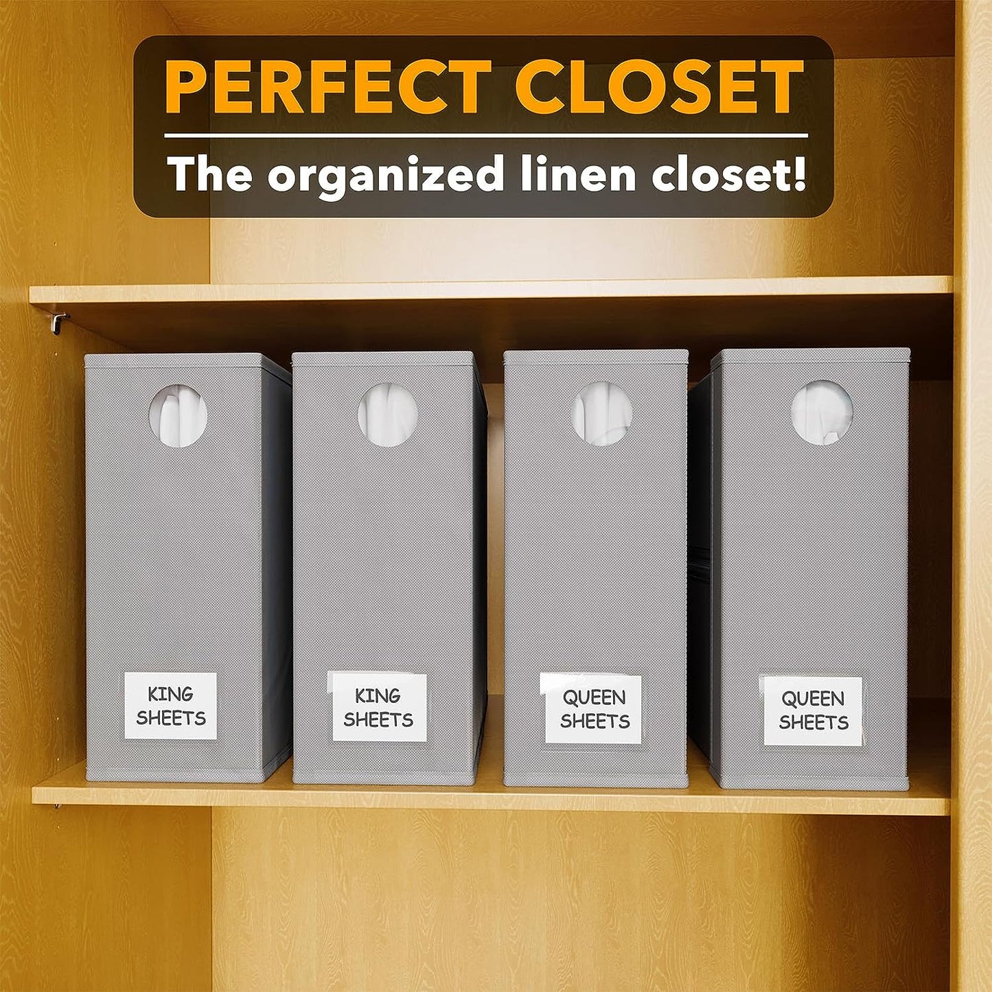 4 Pack Bed Sheet Organizers and Storage, Foldable Organizer for Linen Closet, Sheets Set Folder Keeper with Window XL (Queen & King Size) Organizing Bedding Container, Gray (91ZDSN-SL01-G4)