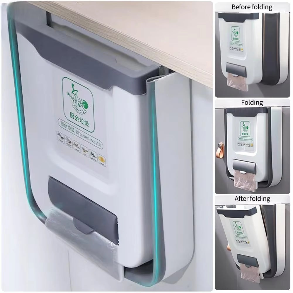 Wall-Mounted Folding Trash Can for Kitchen Cabinets and Vehicles