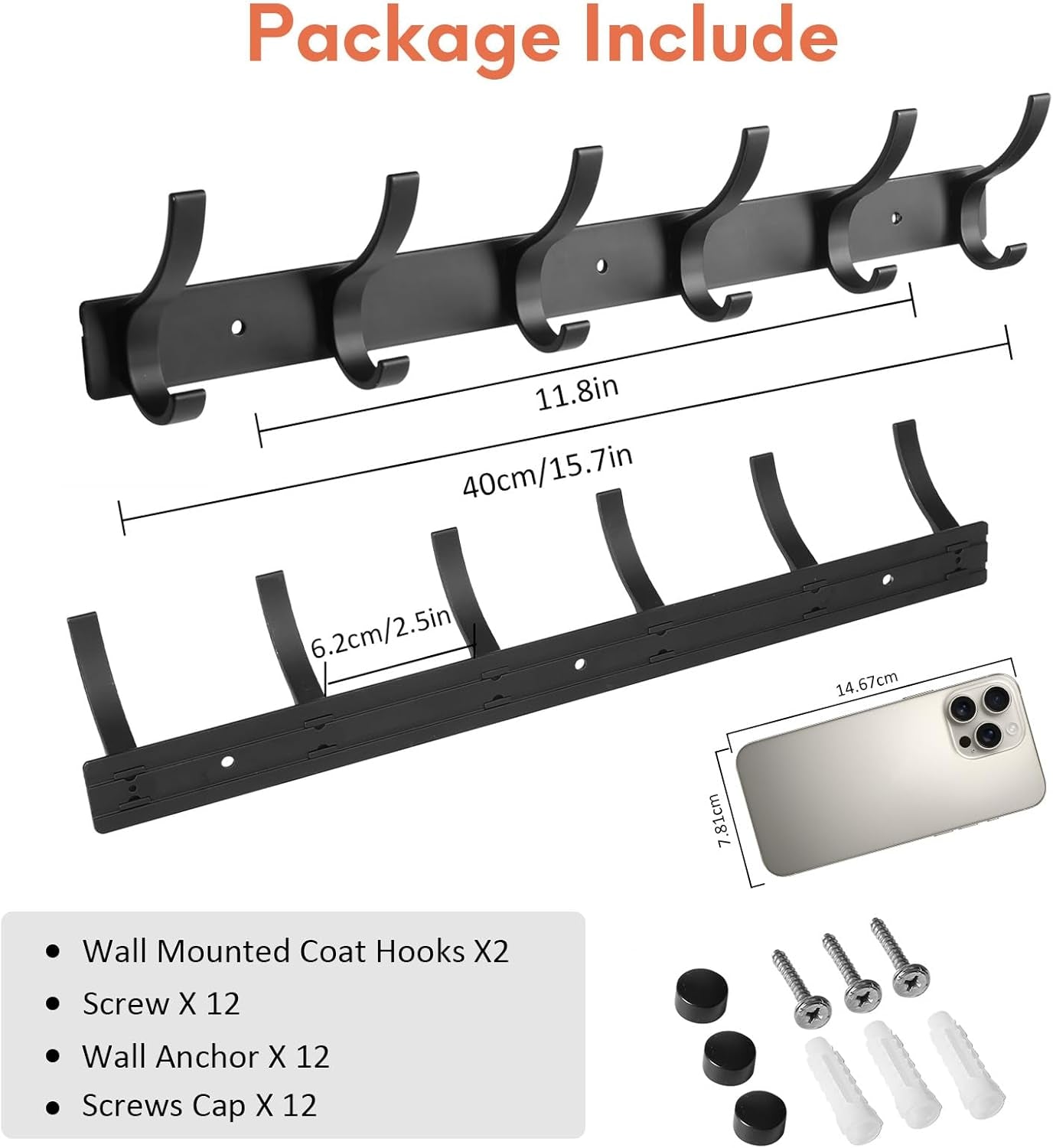 2 Pack Coat Rack Wall Mount, Coat Hooks Wall Mount, Wall Hooks for Hanging, Hat Rack for Wall, Coat Hanger Wall Mount, Towel Hooks for Bathrooms