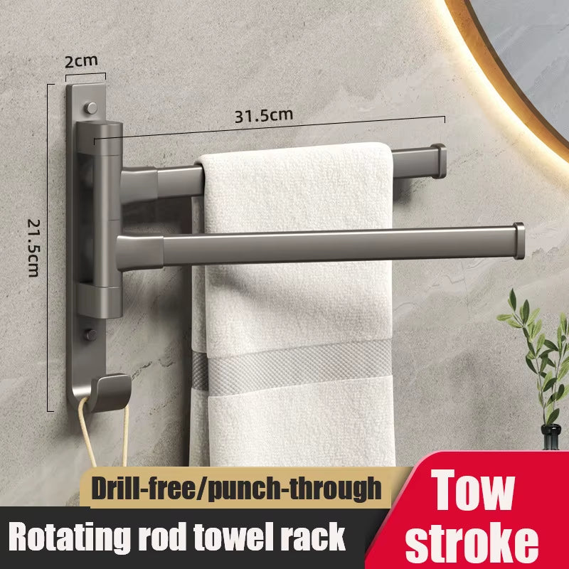 Aluminum Alloy Bathroom Towel Hanger Wall Mounted Bathroom Shelf Rotating Towel Rack Storage Shelf Bathroom Accessories