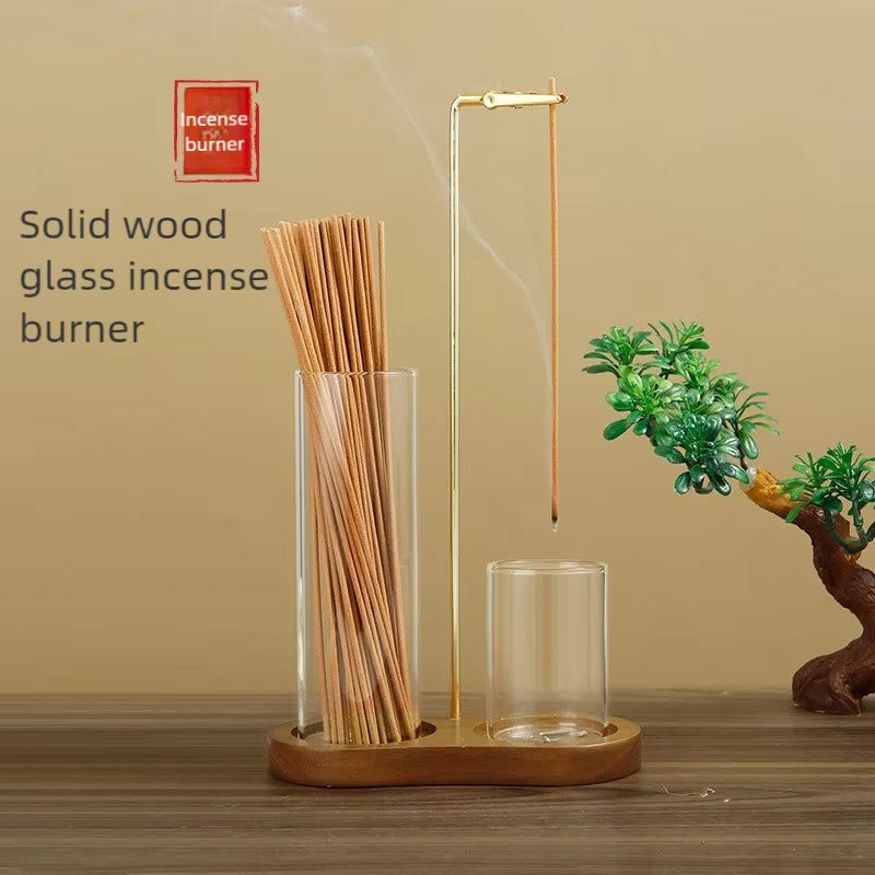Easy Installed Soild Wood Incense Holder for Joss Sticks Burning Ash with Removable Glass Ash Catcher for Meditation Yoga