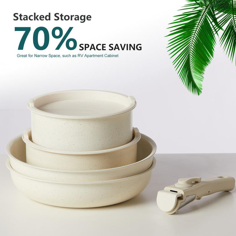 12 Pcs Pots and Pans Set Nonstick - Kitchen Cookware Set with Detachable Handle, Induction Cookware, Dishwasher Oven Safe