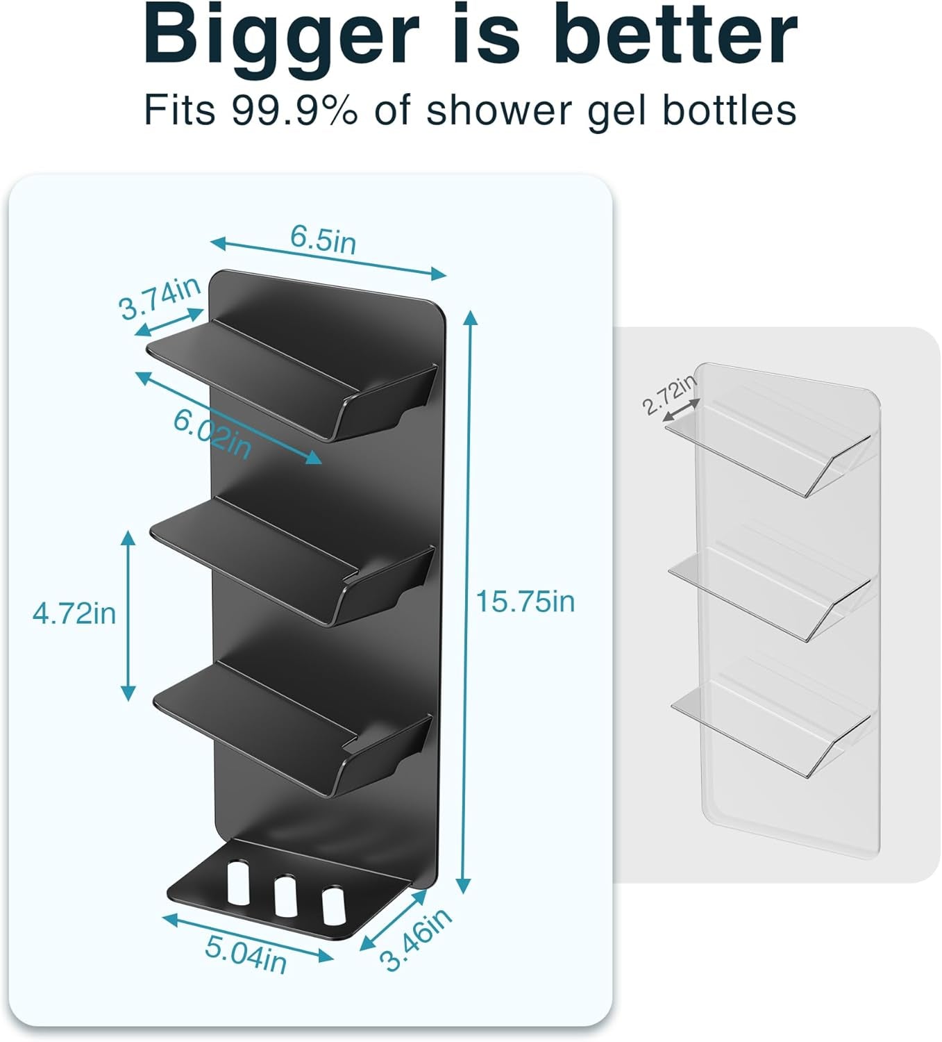 Shower Caddy for Bathroom Storage - Shower Shelf for Bathroom Organizers and Storage, Self-Adhesive Shower Organizer, Bathroom Shelves for Shower Gel Bottles, Black, 2 Pack, 15.75 X 6.5 X 3.74 Inches