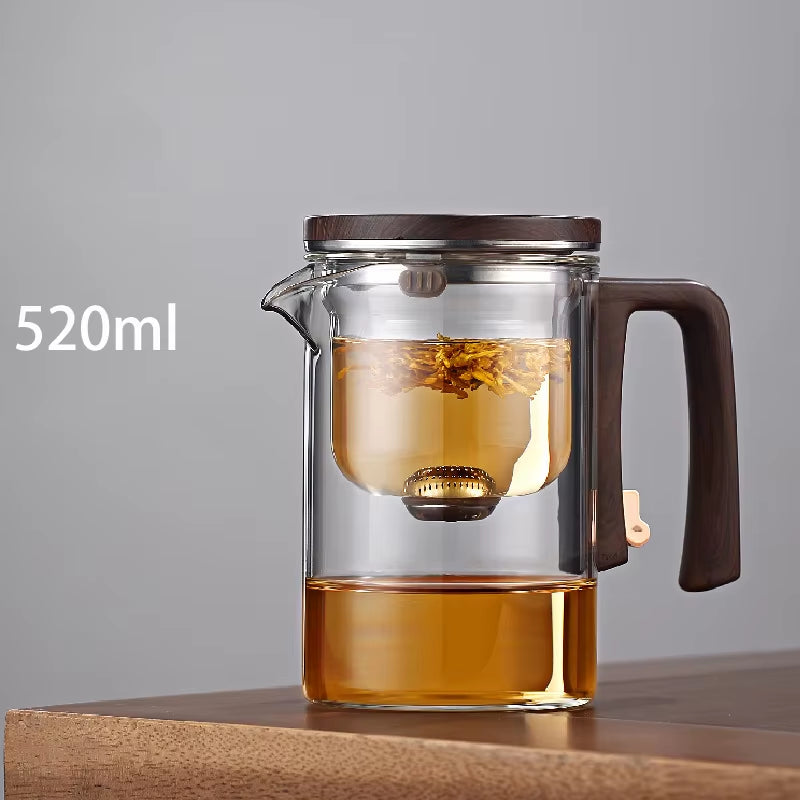 Water Separation Inner Container Teapot One Click Magnetic Switch Tea Separation Filtration Glass Tea Pot Wood Handle Teapot